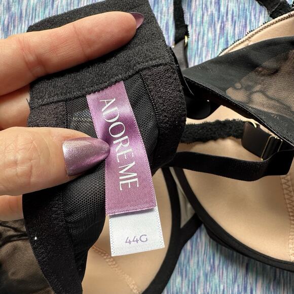 Adore Me Leia Strappy Lace Crisscross Underwire High Lift Bra size 44G Black - Picture 3 of 3